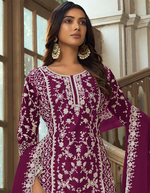 Traditional Function Wear Heavy Butterfly Net Salwar Suit Collection Purple Heavy Butterfly Net Pant Straight Close-up View